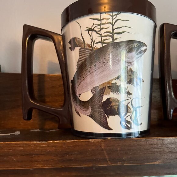 Vintage Fish Mug Fishing Flambeau Brown Cream Lake Trout Bluegill Crappie Perch - Picture 8 of 9